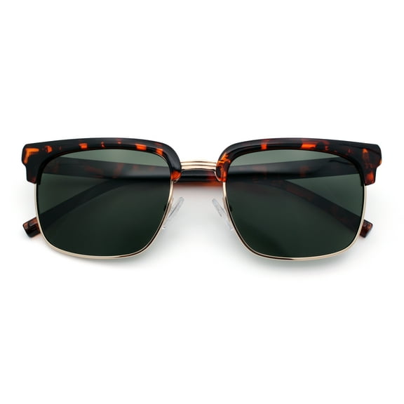 Polarized Hipster Fashion Half Rim Rectangle Iconic Gentlemanly Sunglasses Tortoise Gold - Green
