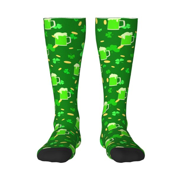 Fotbe St Patrick's Day2 Calcetas Divertidas Estampadas para Hombre y Mujer, Calcetas de Algodón hasta la Rodilla para Caminar, Correr, Enfermería y Embarazo