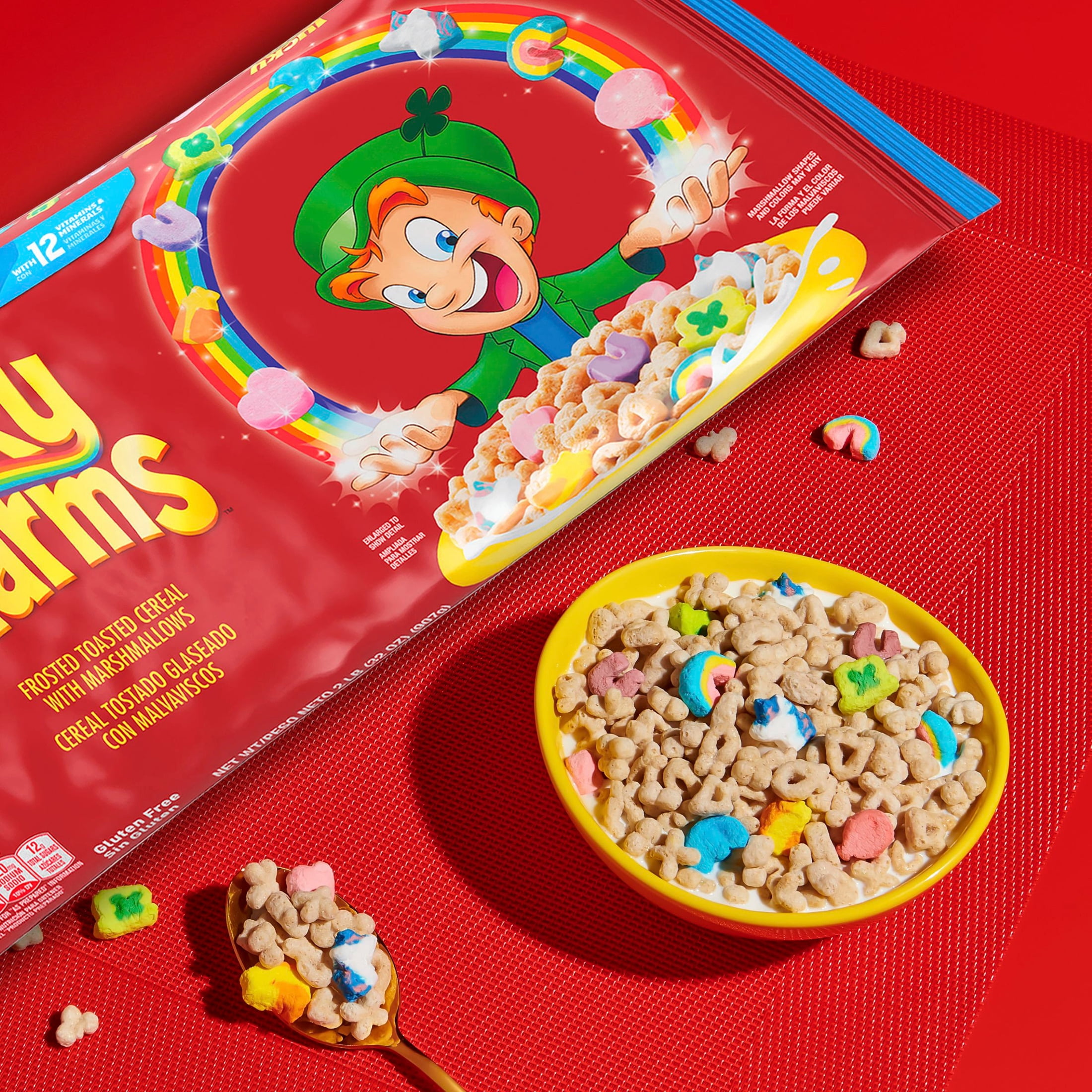 (6 pack) Lucky Charms Gluten Free Cereal with Marshmallows, Kids Breakfast Cereal Bag, 32 oz