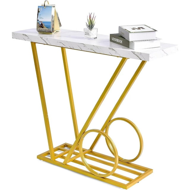 Modern Faux Marble Console Table 40 Inch Entryway Table with Gold