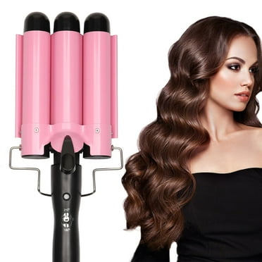 Newest 3 Barrel Curling Iron Jumbo 1.25 inch (32mm) Hair Curling Wand Crimper Instant Heating Adjustable Hair Curler with 2 Temperature Control,pink