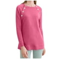 thumbnail image 1 of T-Shirts à Boutons à Manches Longues pour Femmes 2022 Col Ras du Cou Couleur Unie Automne Tuniques Tendance Hauts Décontractés Ajustés Blouse Basique Tee, 1 of 7