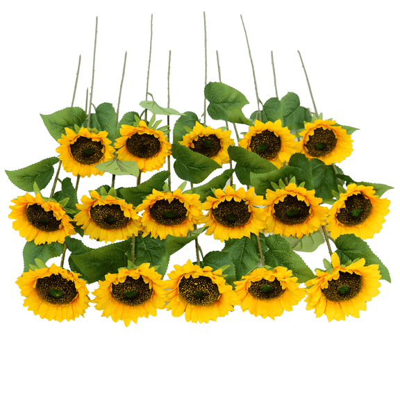 Artificial Sunflowers with Stems,16 Pcs 4 Inch Sunflowers Artificial Flowers,Faux Silk Yellow Fake Flower Bouquet for Vase Decor Wedding Table Home Porch Indoor Outdoor Cemetery Decoration