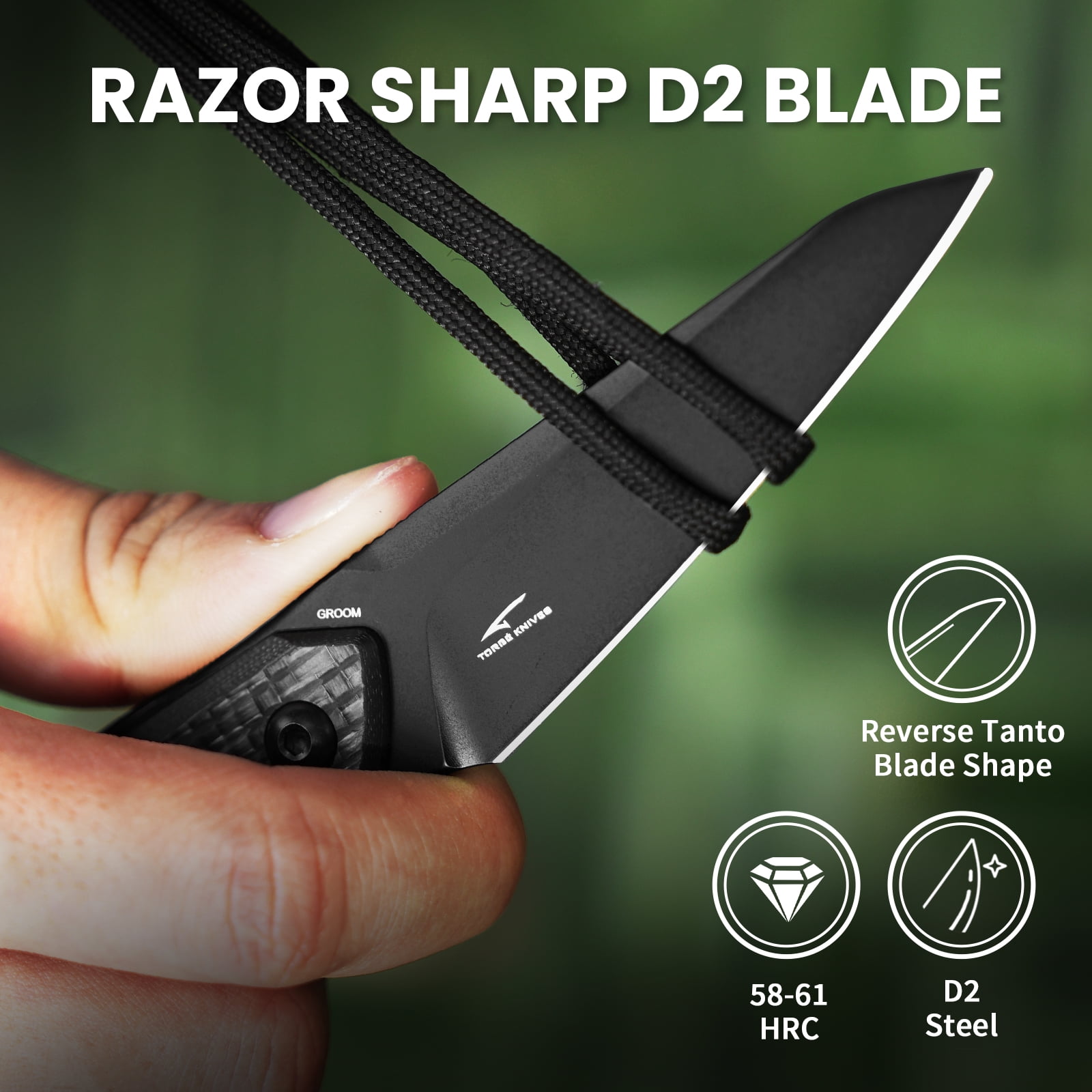 Kizer Fixed Blade Knife GROOM, D2 Steel D2 Handle Pocket Tactical Knives, 1060A2