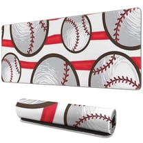 Long Mouse Pads for Desk,Red and White Striped Baseballs Pattern Desk Mats on Top Of Desks, Desk Mouse Pad Extra Large with 3mm Non-Slip Base and Stitched Edge for Gaming,Office,Work,Home 31.5"x11.8"