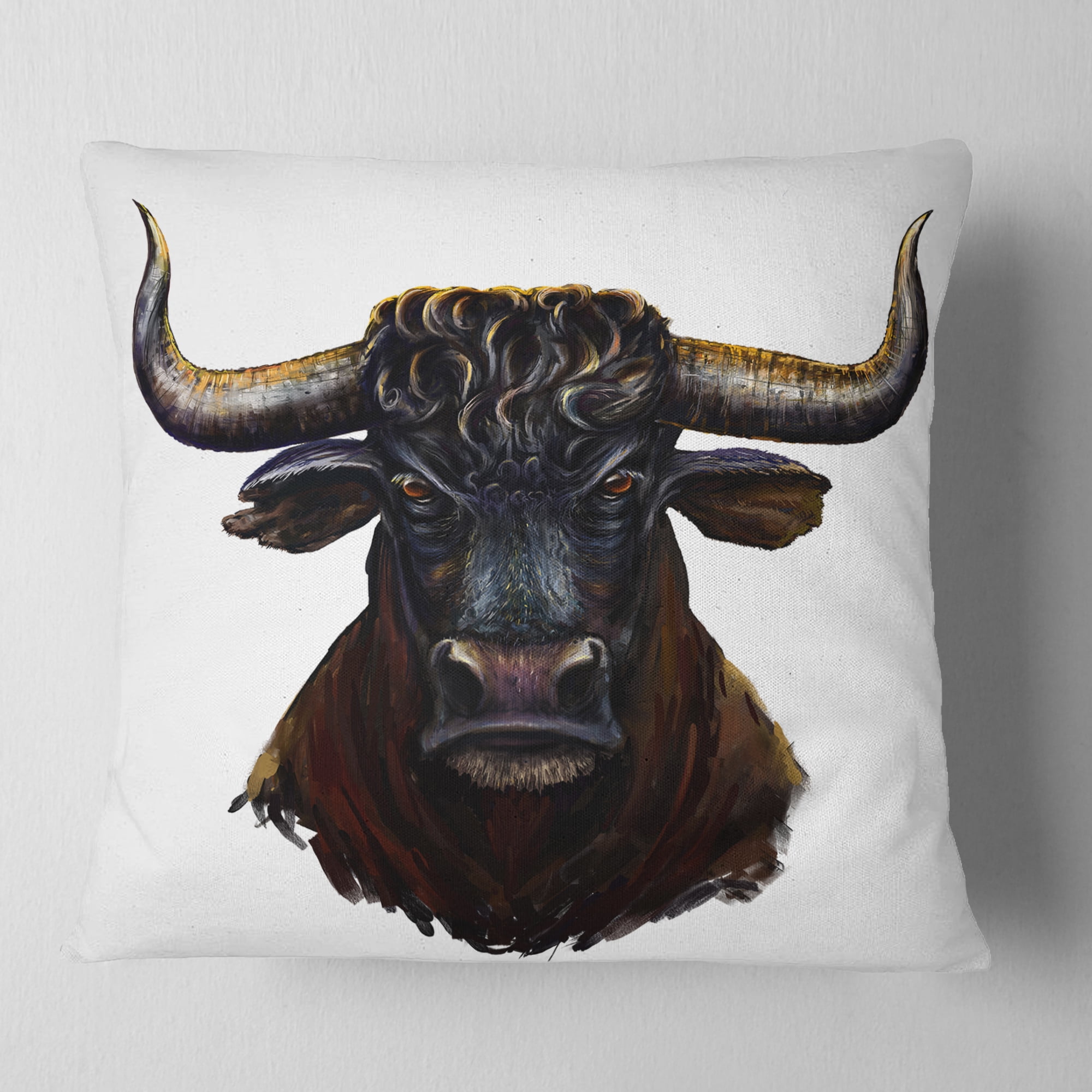 Designart Furious Bull Illustration Art - Animal Throw Pillow - 16x16