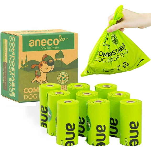 100% Certified Home Compostable Dog Poop Bags (135 Count/9 Rolls), Large Poop Bags for Dogs & Cats, Extra Strong & Leak-proof Pet Waste Bags, California