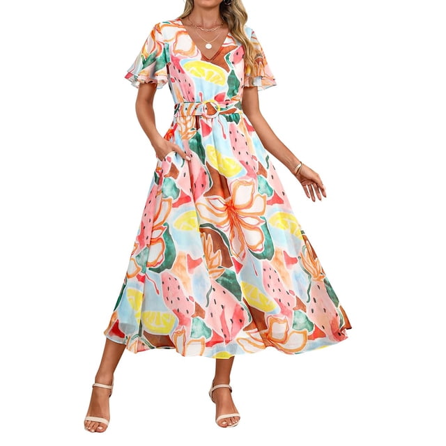 Vestido largo ZESICA 2025 con estampado floral casual de verano para mujer