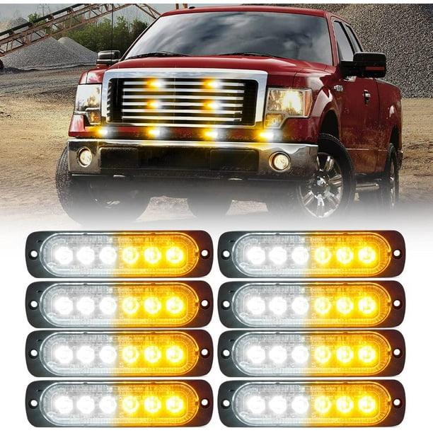 Kit de luces estroboscópicas de emergencia LED de color blanco ámbar, luz de precaución intermitente para vehículos de construcción, camiones todoterreno, SUV, motocicleta, 8 unidades