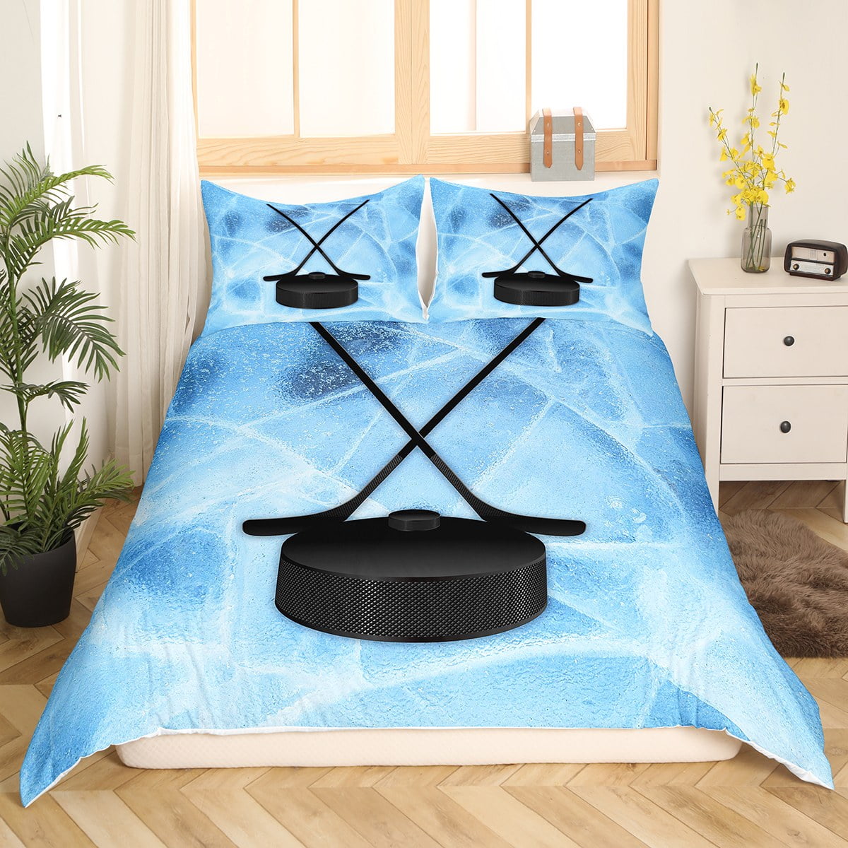 YST Ice Hockey Duvet Cover Puck Sports Game Bedding Set Winter Sports