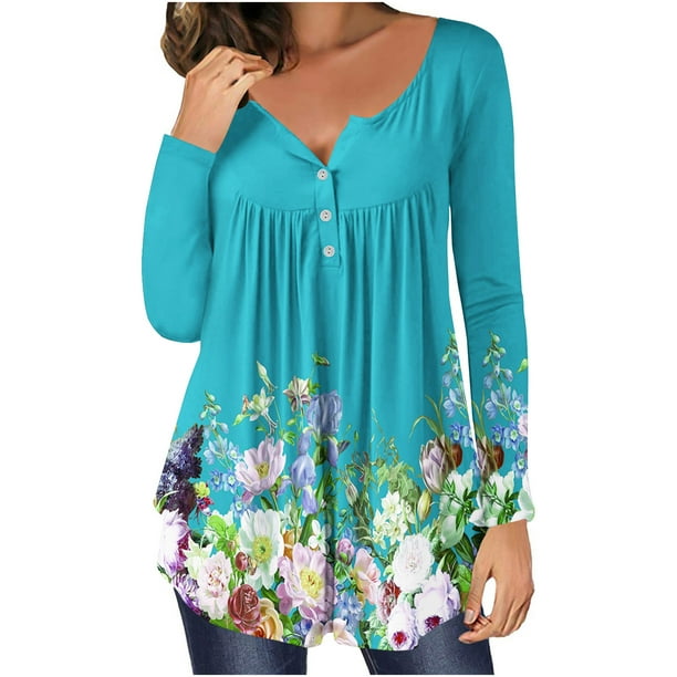Camiseta de moda sexy informal para mujer, blusa estampada de manga larga con cuello en V y fruncido Fridja bvmnju3855