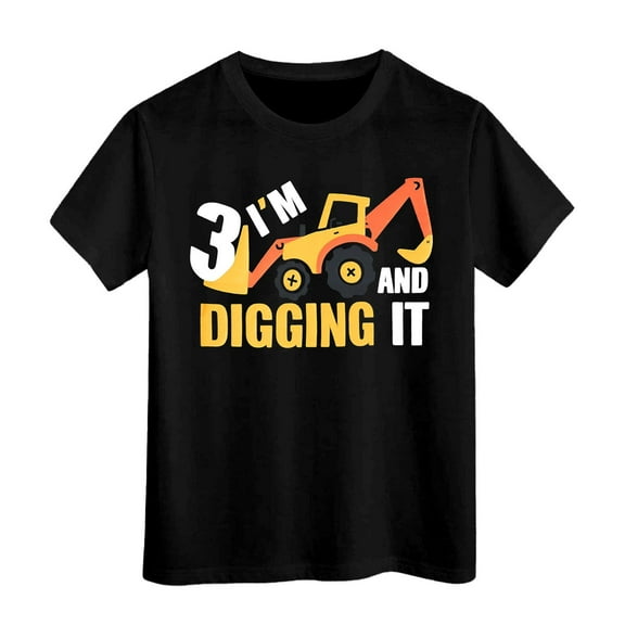 WUXIAN Toddler Shirt Short Sleeve Excavator Graphic Solid Color Tee Shirts Tops,Black,3-4 Years