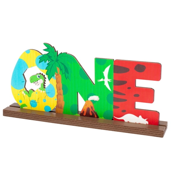 2ooya Dinosaur Wooden Number One Sign for 1st Birthday Desktop Party Decor, 1 Count