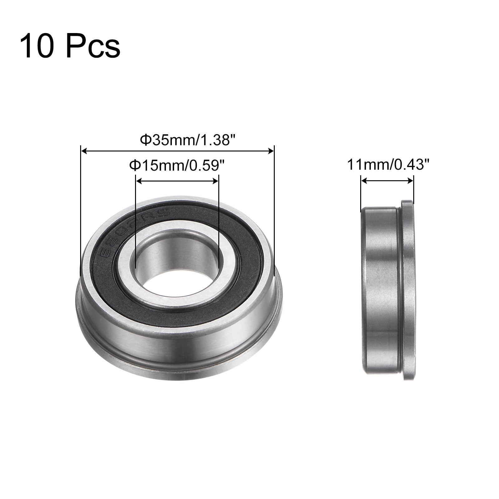 F6202-2RS Flanged Ball Bearing, 15x35x11mm Chrome Steel Double
