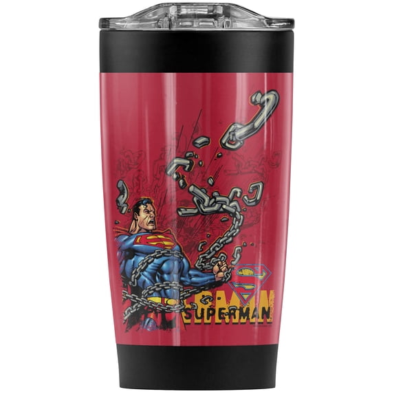 Superman Breaking Chains Stainless Steel Tumbler 20 oz Coffee Travel Mug/Cup, Vacuum Insulated & Double Wall with Leakproof Sliding Lid | Great for Hot Drinks and Cold Beverages