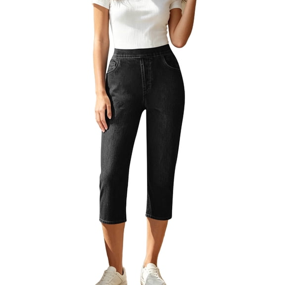Capris for Women with Pockets New Capri Jeans for Women Pull on Slim Fits Denim Cropped Pants Casual Versatile Stretch Capris with Pockets Black M