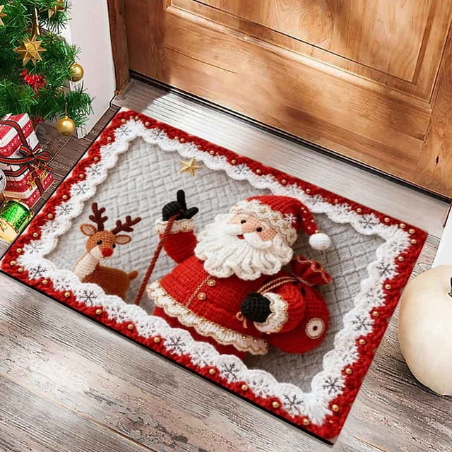 Christmas Rug Mat | Holiday Decor for Living Room Bedroom Kitchen Bathroom Entryway | Festive Floor Mat 40x60cm Soft Polyester Washable