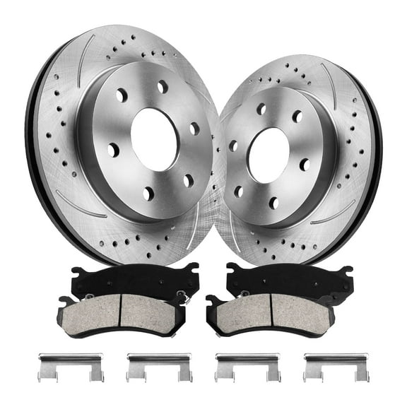 Aurogenix Front Brake Pads and Rotors Kit, Fits 1999-2006 Chevy Silverado 1500, 2000-2006 Chevy Tahoe, 2000-2006 Chevy Suburban 1500, Drilled Slotted Brake Rotors Brake Pads 304.8mm(12in)