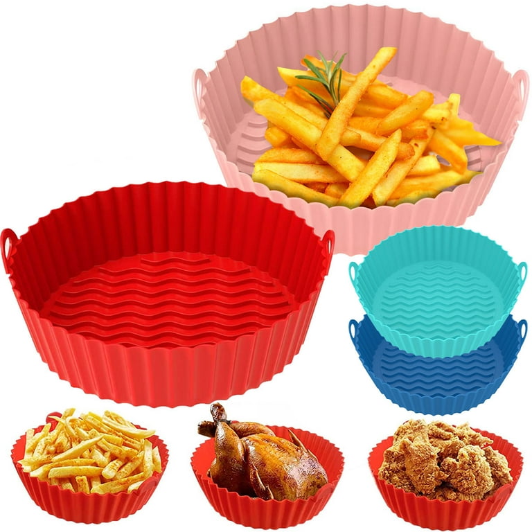 2Pcs Air Fryer Silicone Pot with Handle Reusable Air Fryer Liner Heat  Resistant Air Fryer Silicone Pot 7.5inch Round Liners Tray Vegetables  Chicken Beef Baskets for 3 to 5 Qt Air Fryer