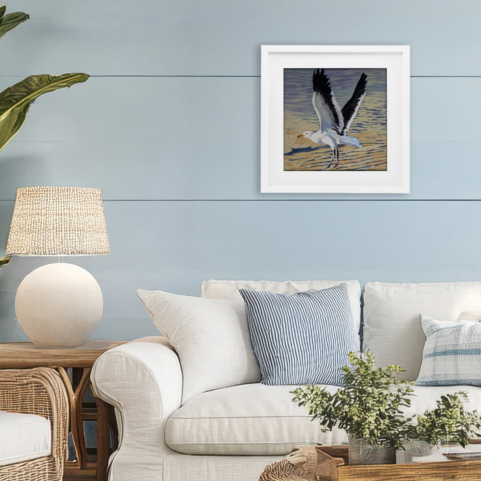 Stupell Industries Seagull Taking Flight White Framed Print Under Glass, design by Violeta Vollmer
