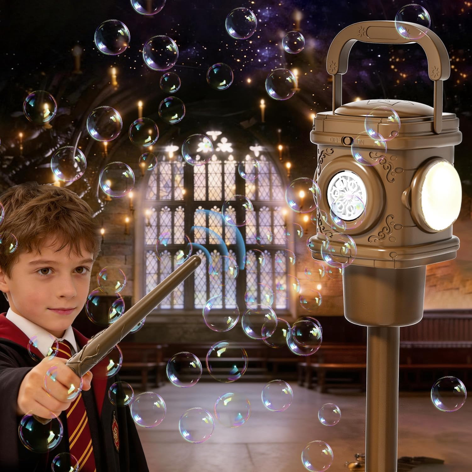 Guvpev Remote Control Automatic Bubble Machine with LED Lights, Battery Operated, Portable Standing Bubble Maker with Adjustable Height for Summer Outdoor Yard, Garden, Wedding & Birthday Party
