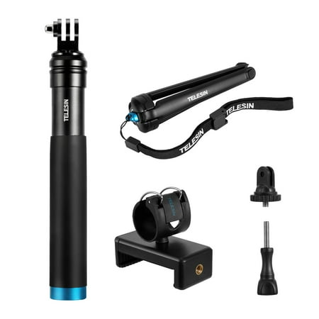 TELESIN Handheld Extendable Selfie Stick Monopod Aluminum Alloy Adjustable Pole with Tripod Cell Phone Holder for Smartphones Action Cameras