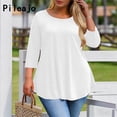 thumbnail image 2 of Pileajo Plus Size Tops for Women Spring Summer 3/4 Sleeve Round Neck Loose Tunics Dressy Casual Floral Top, 2 of 7