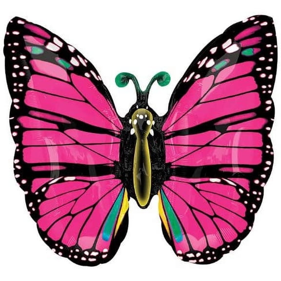 Pink & Black Butterfly Party Decoration SuperShape Mylar Balloon