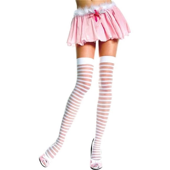 Music Legs Women's Sheer Striped Thigh High Stockings; White 4236-WHITE