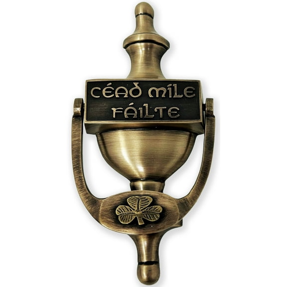 Exclusively Irish Cead Mile Failte Shamrock Door Knocker - Antique Brass