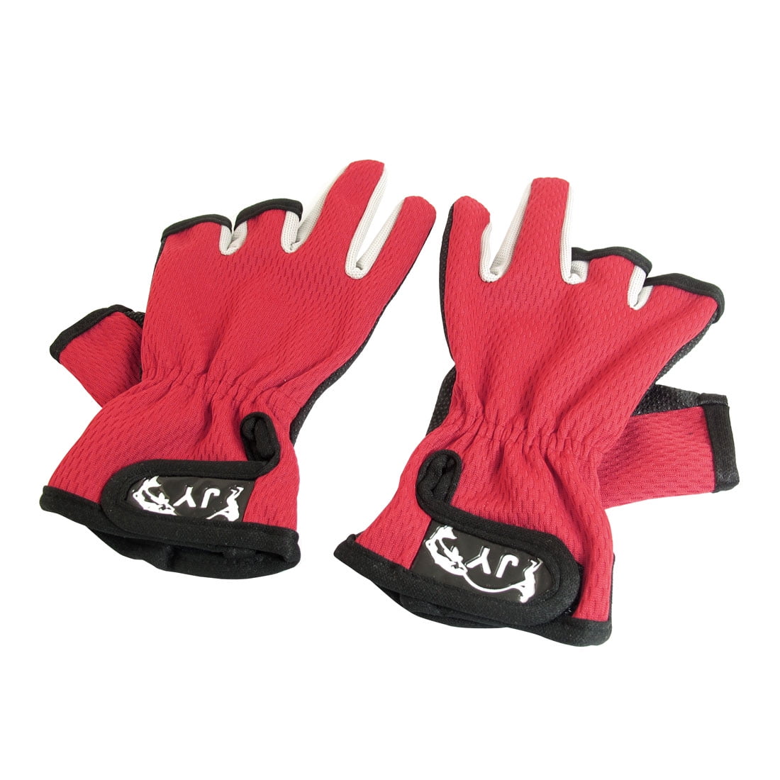 Unique Bargains Women Men Anti-slip Nylon 3 Cut Finger Fishing Gloves Dotted Palm by Unique-Bargains