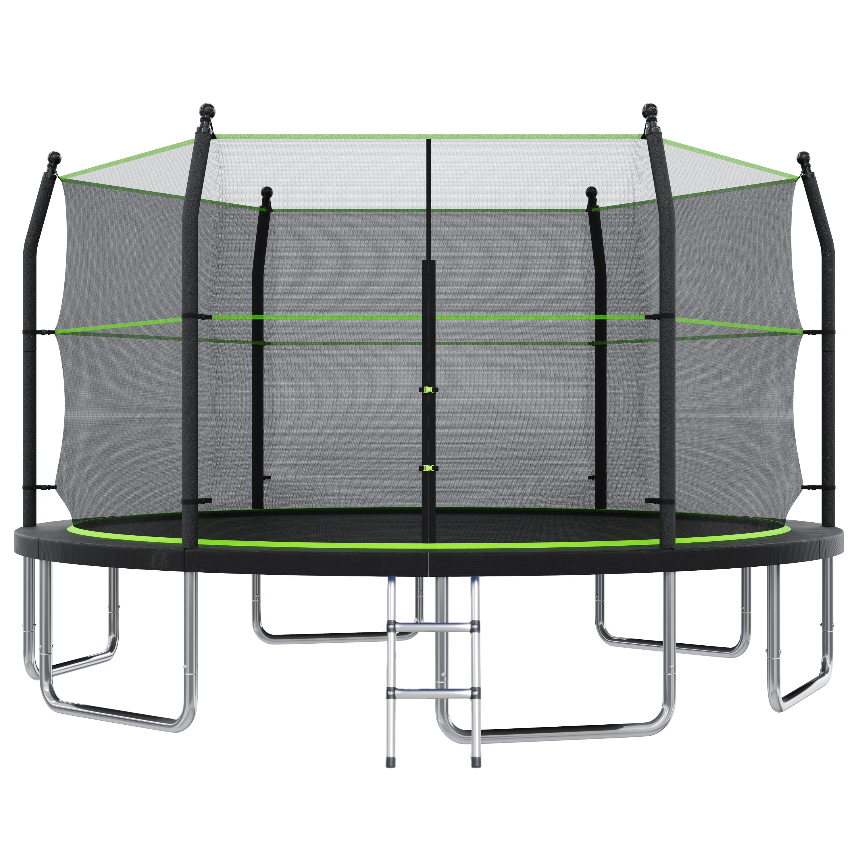 EUROCO 14FT Trampoline with Enclosure Net and Ladder for Backyard, 14' Round Outdoor Trampoline for Kids and Adults