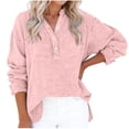 thumbnail image 2 of ClodeEU Women's V Neck Long Sleeve Button Shirt ,Solid Color Casual Loose Blouse Pink,Womens Plus XL, 2 of 8
