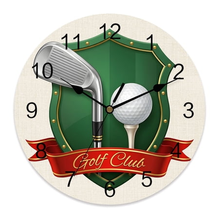 Wall Clock 12 Inch Golf Club Round Silent Decorative Wall Clocks Battery Operated for Living Room