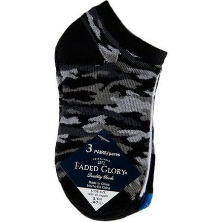 Faded Glory Boys' Half-Cushion No-Show Socks, 3pk