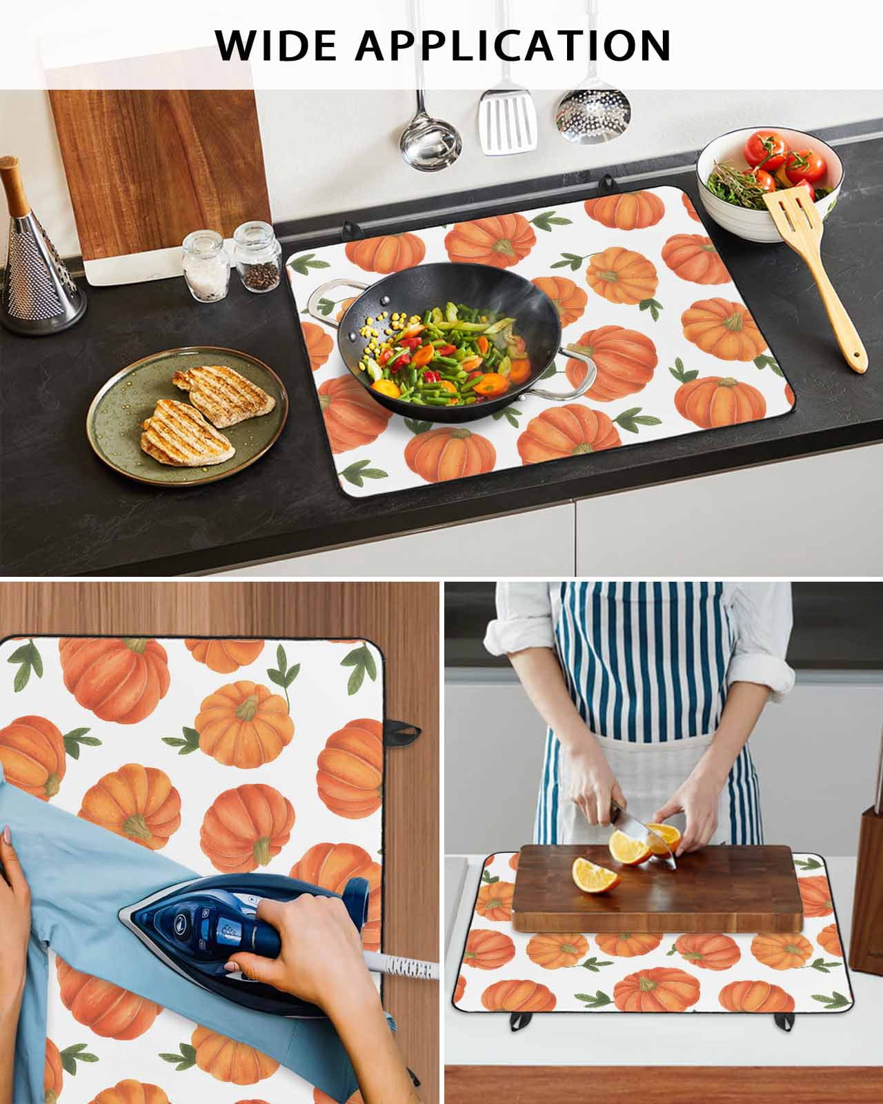 Large Induction Cooktop Protector Mat Thanksgiving Stove Top Covers for Electric Stove, Fall Orange Pumpkin Green Maple Leaves Decorative Stove Burner Cover Mats, Glass Top Stove Cover