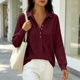thumbnail image 5 of QATAINLAV Woman Fall Tops Waffle Knit Long Sleeve Polos Collar Shirts Half Button Loose Fit Dressy Textured Sweatshirts, 5 of 6