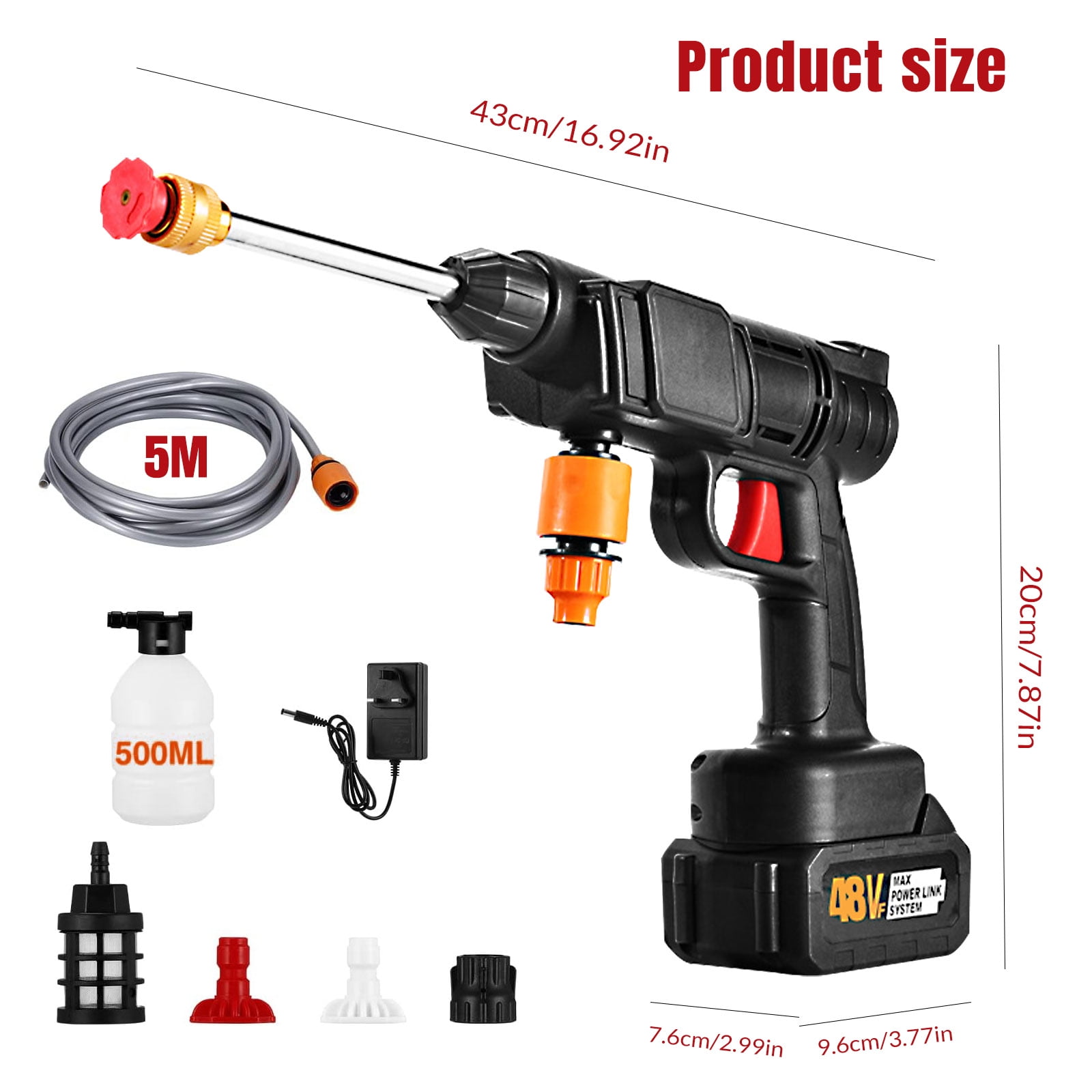 Cordless Pressure Washer, DFITO 435 PSI Portable Power Cleaner with 2 Batteries, 2 Nozzles, 16ft Hose Cordless Jet Washers, for Cars/Floors/Gardens
