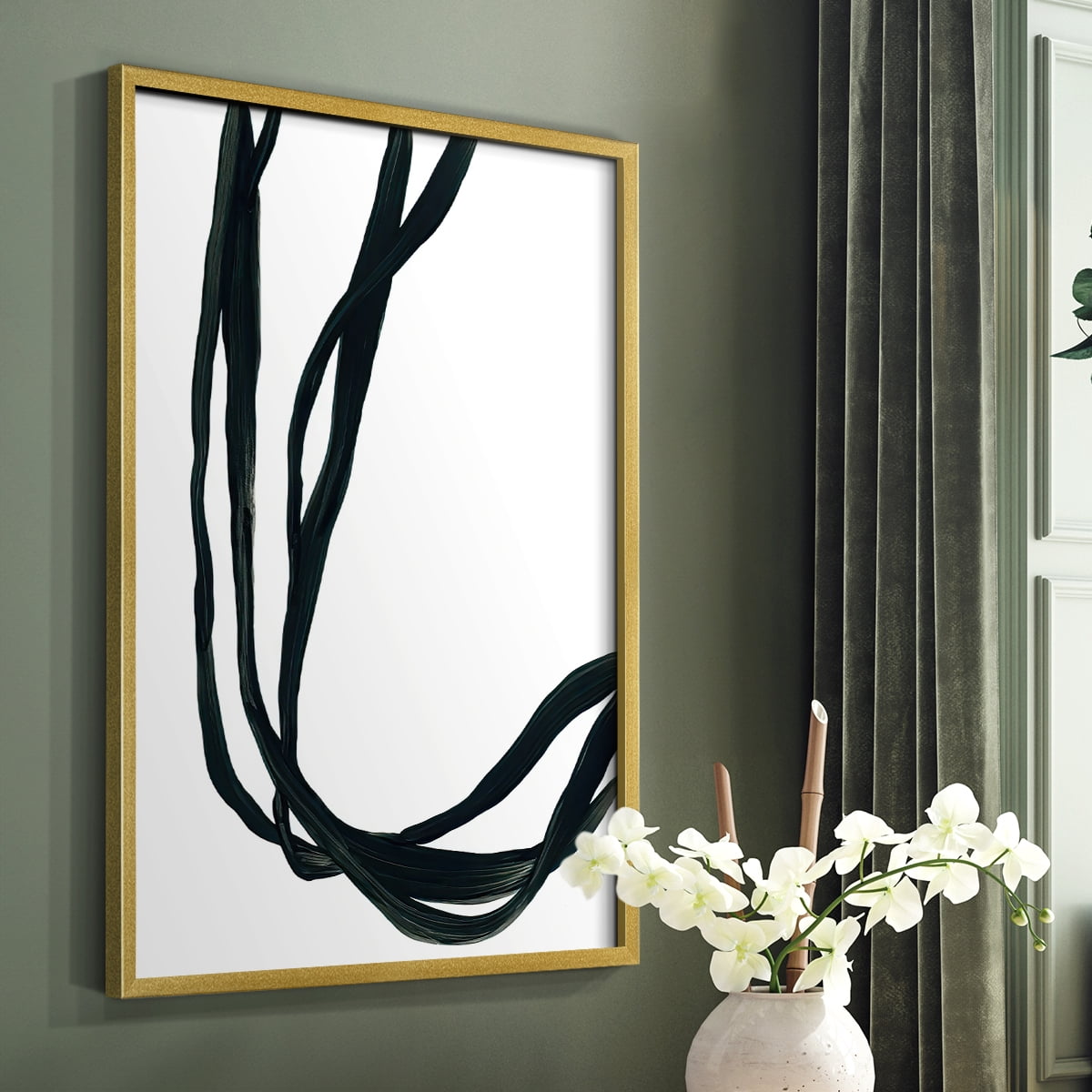 Onyx Ribbon II in Gold Solid Wood 16 x 20 Framed Print