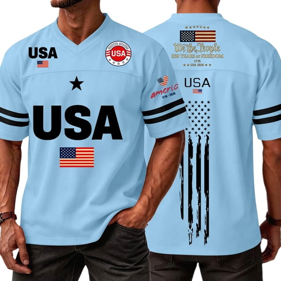 Men's 250 Anniversary Shirt V-Neck 250 Years T-Shirt 1776-2026 250Th Spring Summer Patriotic Shirts Light Blue XL