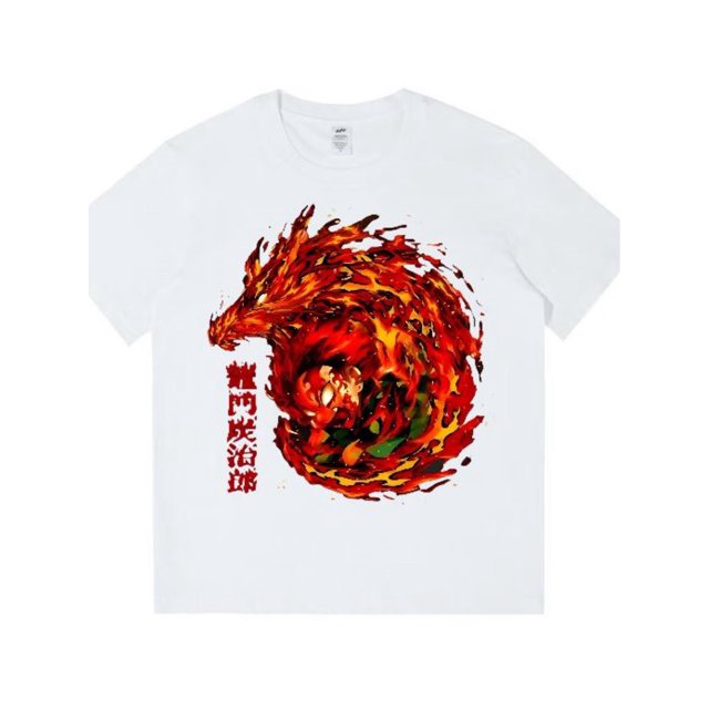 Camiseta para hombre, estilo Harajuku, elemental, Tanjiro Tanmon, dragón de fuego, única, anime, estilo personalizado.