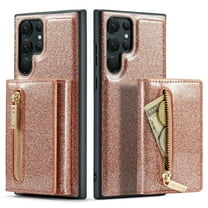 Dteck Samsung Galaxy S22 Ultra Case Wallet for Women Glitter PU Leather S22 Ultra Case with Magnetic Detachable Card Holder Wallet with Zipper Pocket Kickstand Shockproof Cover,Rosegold