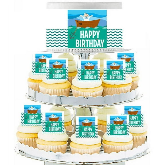 Nautical Ships Ahoy Edible Photo Toppers & Edible Cupcake Decoration Kit