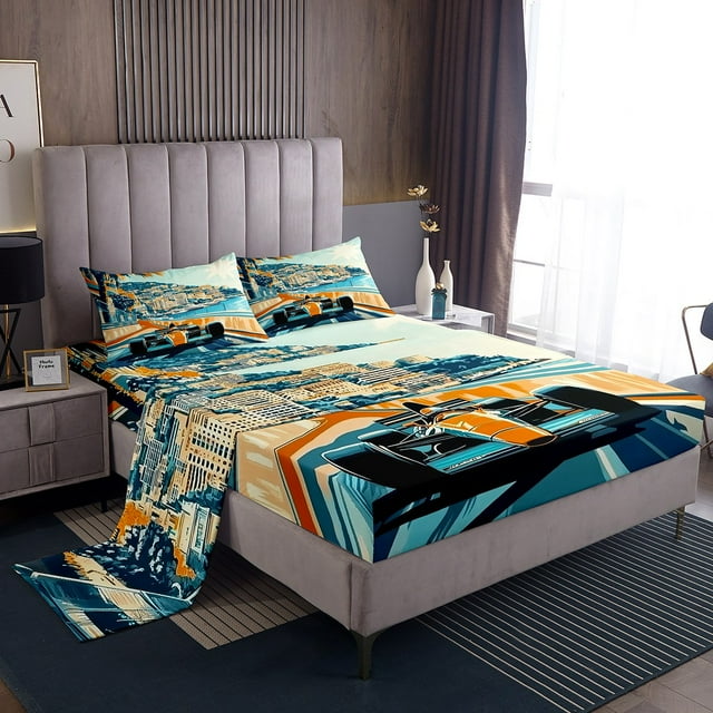 Erosebridal Teens Racing Sport Sheet Set King, Speed Game Bedding Sets King Size, Race Car Theme Decor 4pcs
