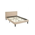 thumbnail image 3 of Deluxe Nailhead Trimmed Beige Linen Fabric Platform Bed with Wooden Slats, 3 of 5