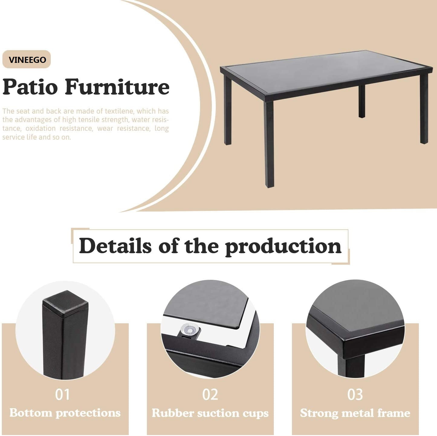 Devoko 4 Pieces Patio Furniture Outdoor furniture Modern Conversation Set Black Bistro Set, Beige, Steel
