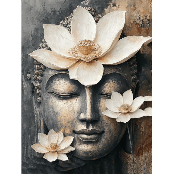 Serene Buddha Lotus Flower Canvas Painting，Suitable for Yoga Studio， Meditation Room， Living Room， Bedroom， and Office Decor.