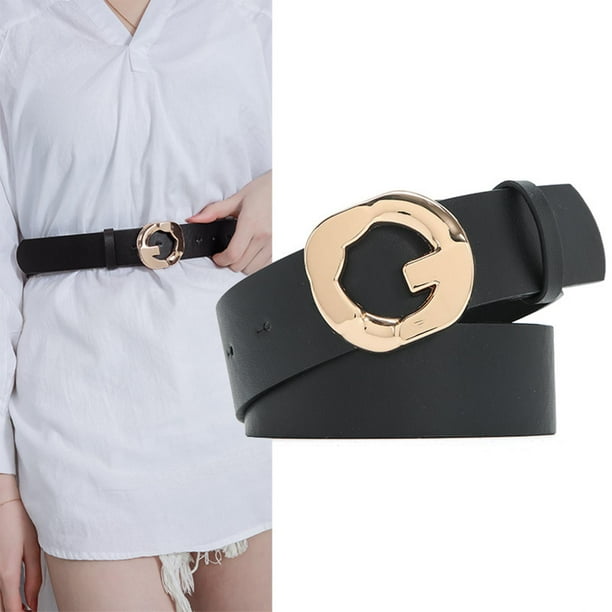 Cinturón elegante de material cuero PU para mujer, cinturón con hebilla de aleación, cinturones anchos ajustables para mujeres, pantalones , camisetas, Negro Salvador Cinturones de mujer