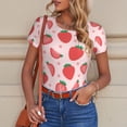 thumbnail image 6 of KLL Women 's Crew Neck Bodysuit Jumpsuits Strawberry Print Short onesies Stretch T Shirts, 6 of 7