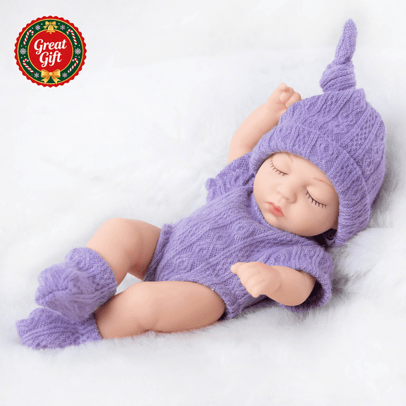 Mini Lifelike Sleeping Newborn Baby Doll Soft , Realistic Tiny Reborn Doll with Knitted Outfit, Pretend Play Toy for Little Girls, Christmas Birthday Gift for Kids Ages 3